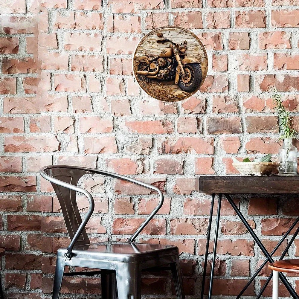 Motorcycle-themed round wreath sign for entryway decor