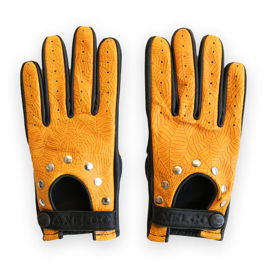 Yellow Spider Web Leather Motorcycle Gloves | Iron Horse Accessories