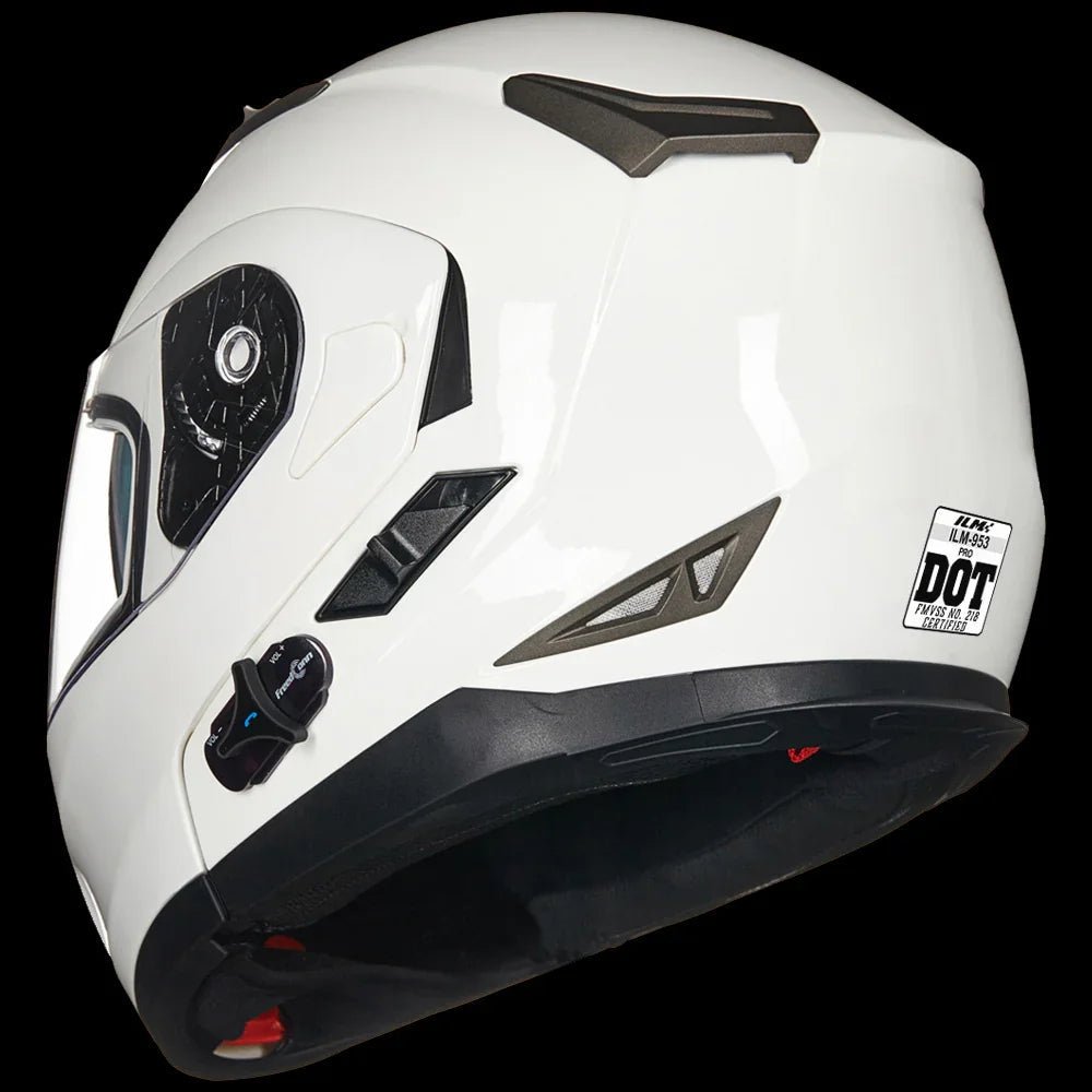 flip up motorcycle helmet with bluetooth T-28 Silver Metallic Adjustable top vent and rear exhaust diffuser Martian Motorcycle Modular Full Face