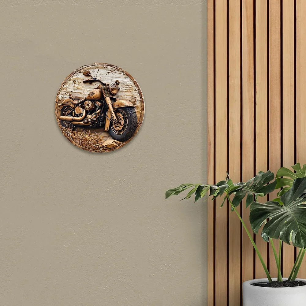 Motorcycle-themed round wreath sign for entryway decor