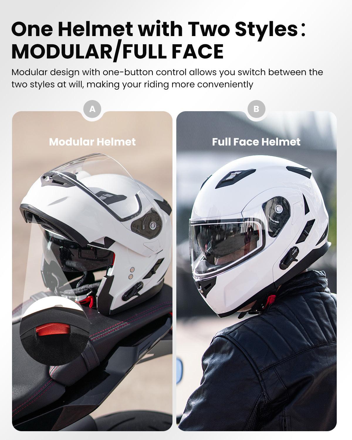 bluetooth full face modular flip up motorcycle helmet ILM Model 902BT PRO Matte Black / XX-Large and an air ventilation system ILM 953 Bluetooth Integrated Modular