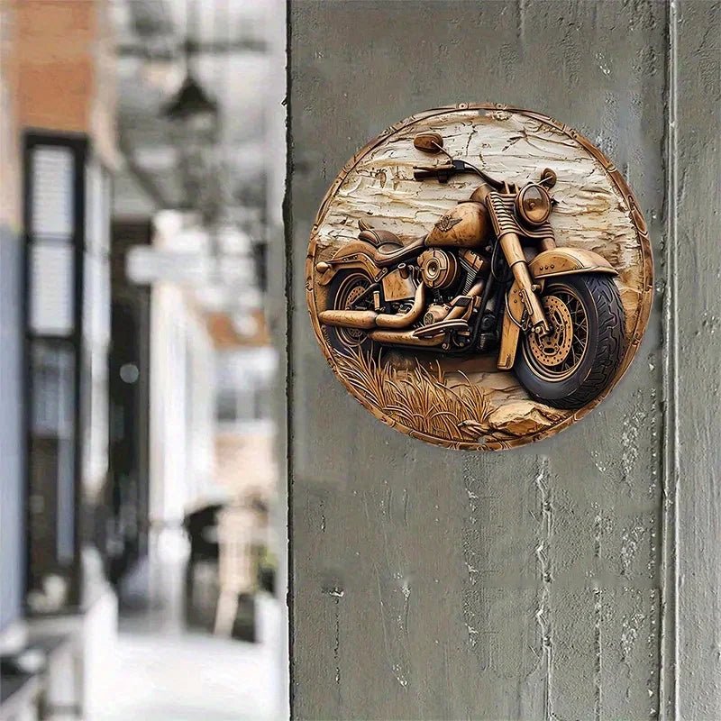 Motorcycle-themed round wreath sign for entryway decor