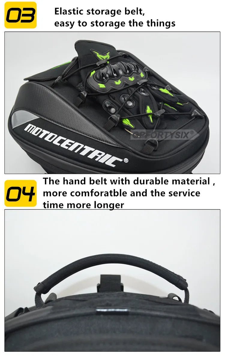 Motorcycle back seat luggage bag for organized storage