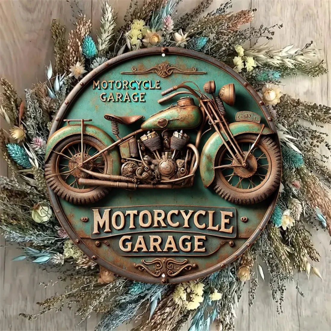 Vintage motorcycle metal wall sign for garage decor