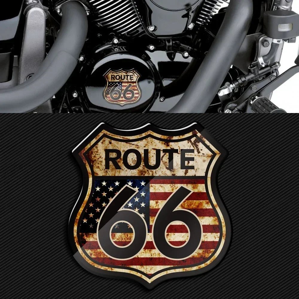 3D Route 66 Vintage Sticker - motorcycle - accessories - iron - horse - accessories