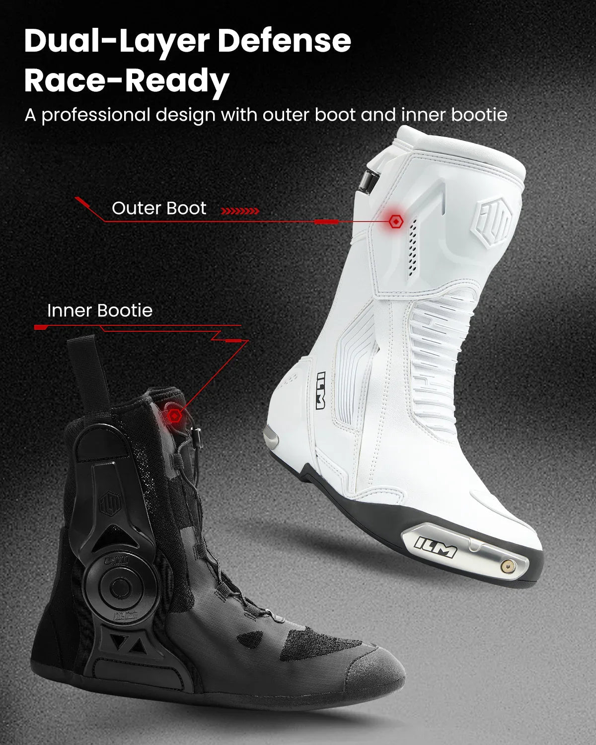 ILM Motorcycle Racing Boots Enhanced Ventilation Anti Slip Street Riding Sport Footwear CE Protective Gear Model BRC1 - motorcycle - accessories - iron - horse - accessories