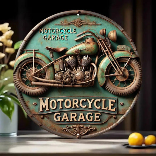 Vintage Round Aluminum Sign - Retro Metal Tin Sign - Motorcycle Rustic Metal Wall Art - For Home, Room Decor - motorcycle - accessories - iron - horse - accessories