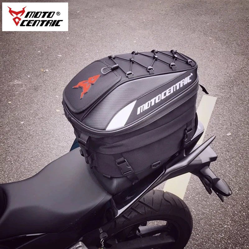 Waterproof motorcycle seat bag for rider gear storage