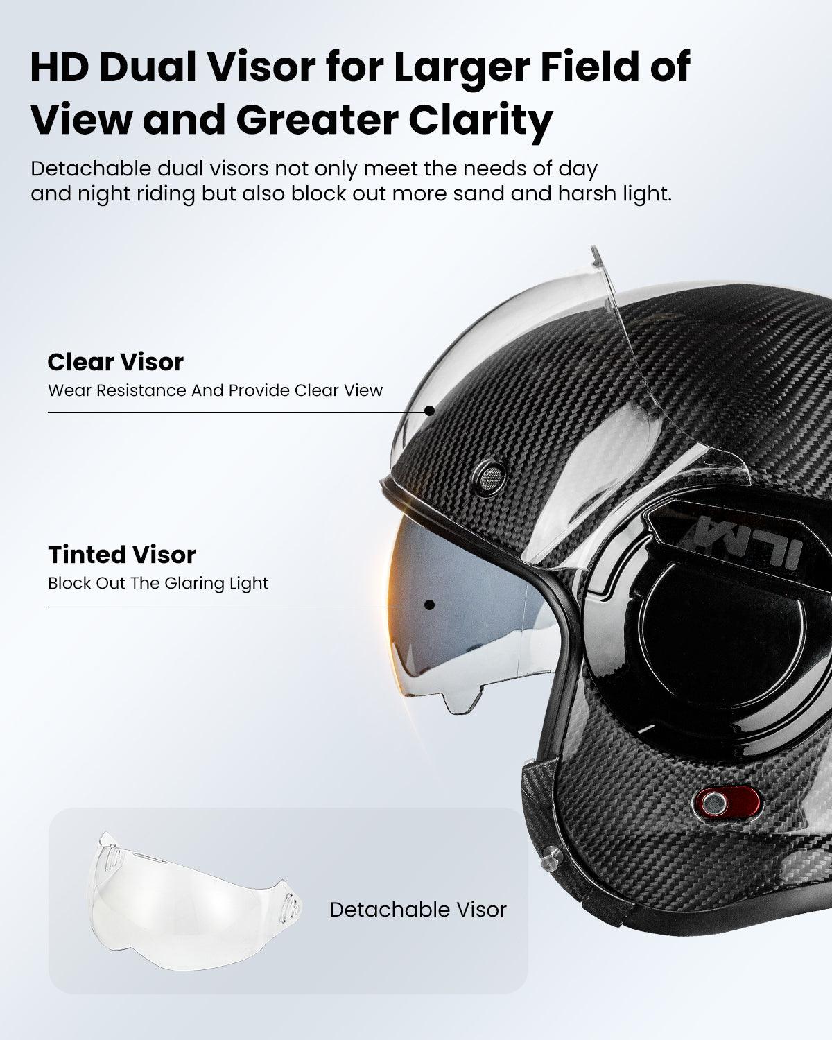 ILM Carbon Fiber Vintage Full Face Modular Motorcycle Helmet Model B707C - motorcycle - accessories - iron - horse - accessories