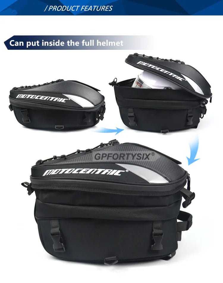 Motorcycle seat bag for gloves tools and travel gear