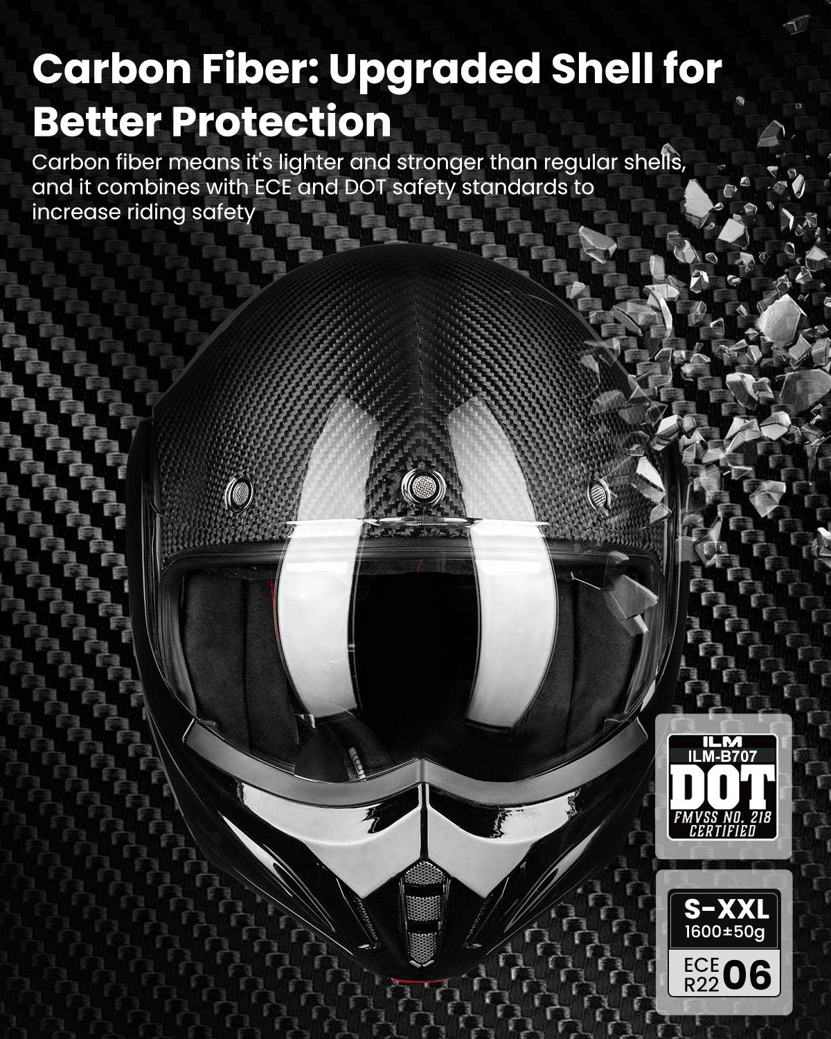ILM Carbon Fiber Vintage Full Face Modular Motorcycle Helmet Model B707C - motorcycle - accessories - iron - horse - accessories