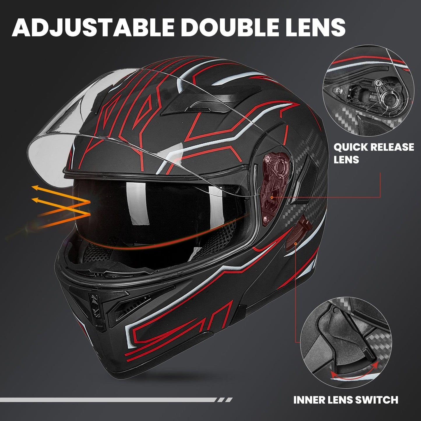 ILM Motorcycle Modular Full Face Helmet Model 902LED - motorcycle - accessories - iron - horse - accessories