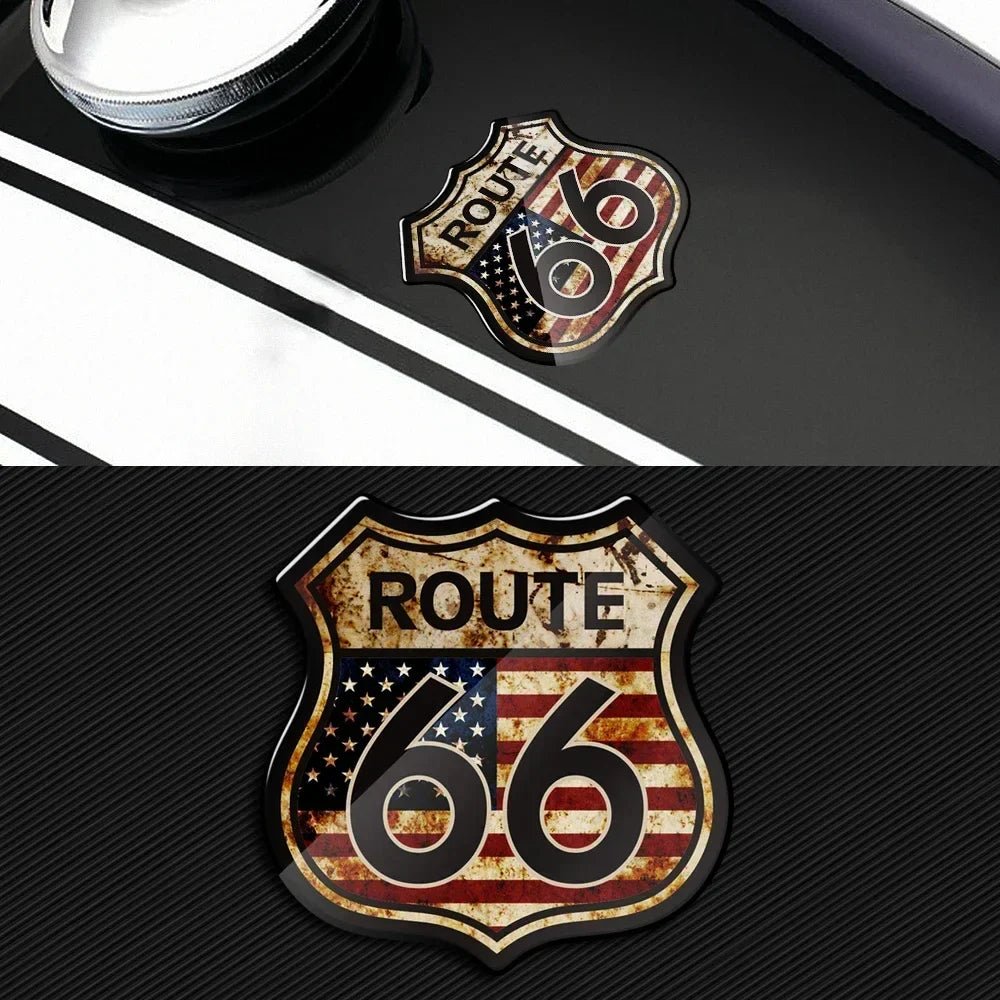 3D Route 66 Vintage Sticker - motorcycle - accessories - iron - horse - accessories