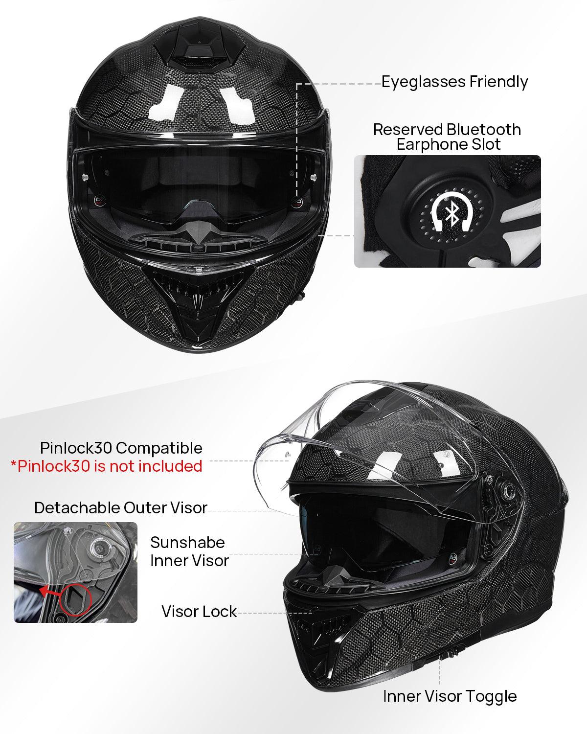 ILM Full Face Motorcycle Carbon Fiber Helmet Model 861C - motorcycle - accessories - iron - horse - accessories