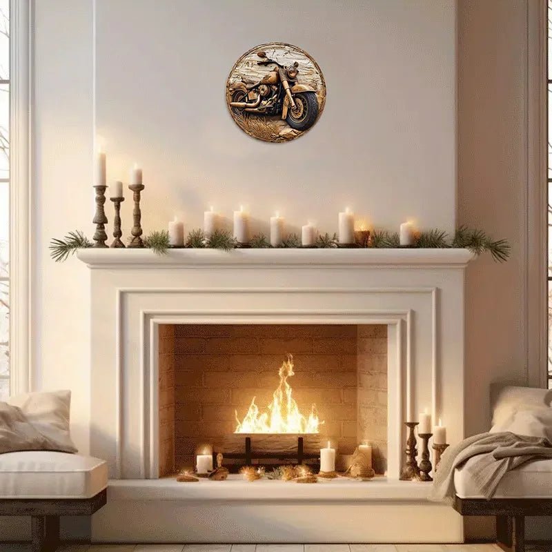 Motorcycle-themed round wreath sign for entryway decor