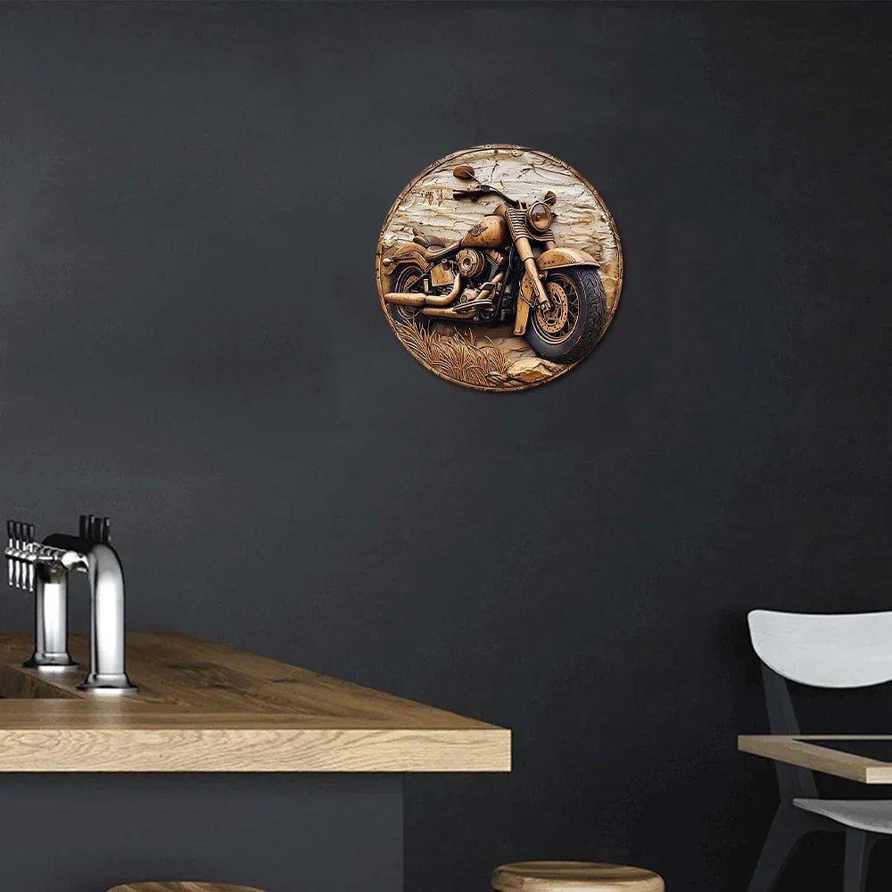 Motorcycle-themed round wreath sign for entryway decor