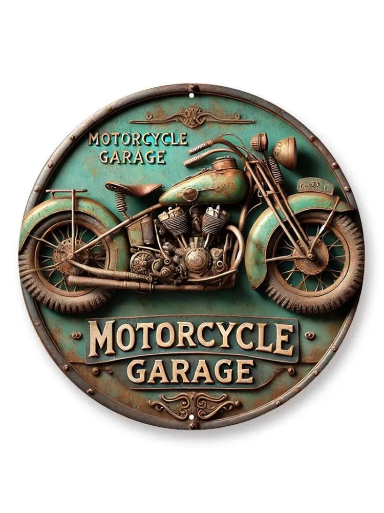 Vintage motorcycle metal wall sign for garage decor