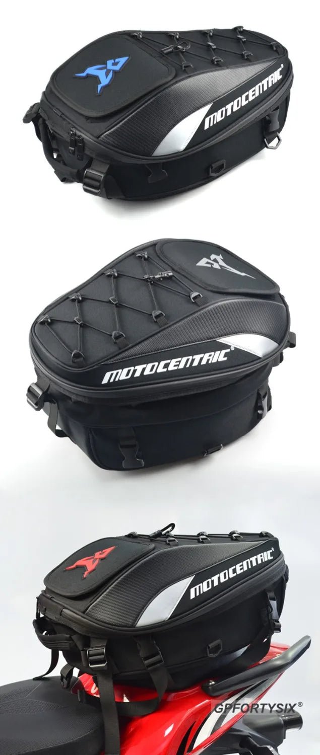 Motocentric multifunctional motorcycle seat bag