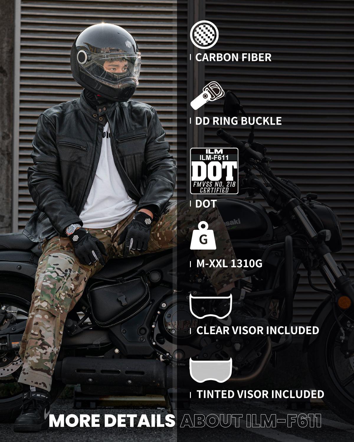 ILM Carbon Fiber Lightweight Motorcycle Helmets Full Face Retro Helmet Model F611 - motorcycle - accessories - iron - horse - accessories