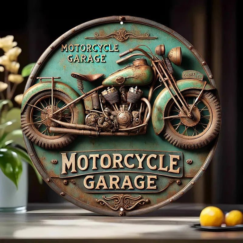 Vintage motorcycle metal wall sign for garage decor