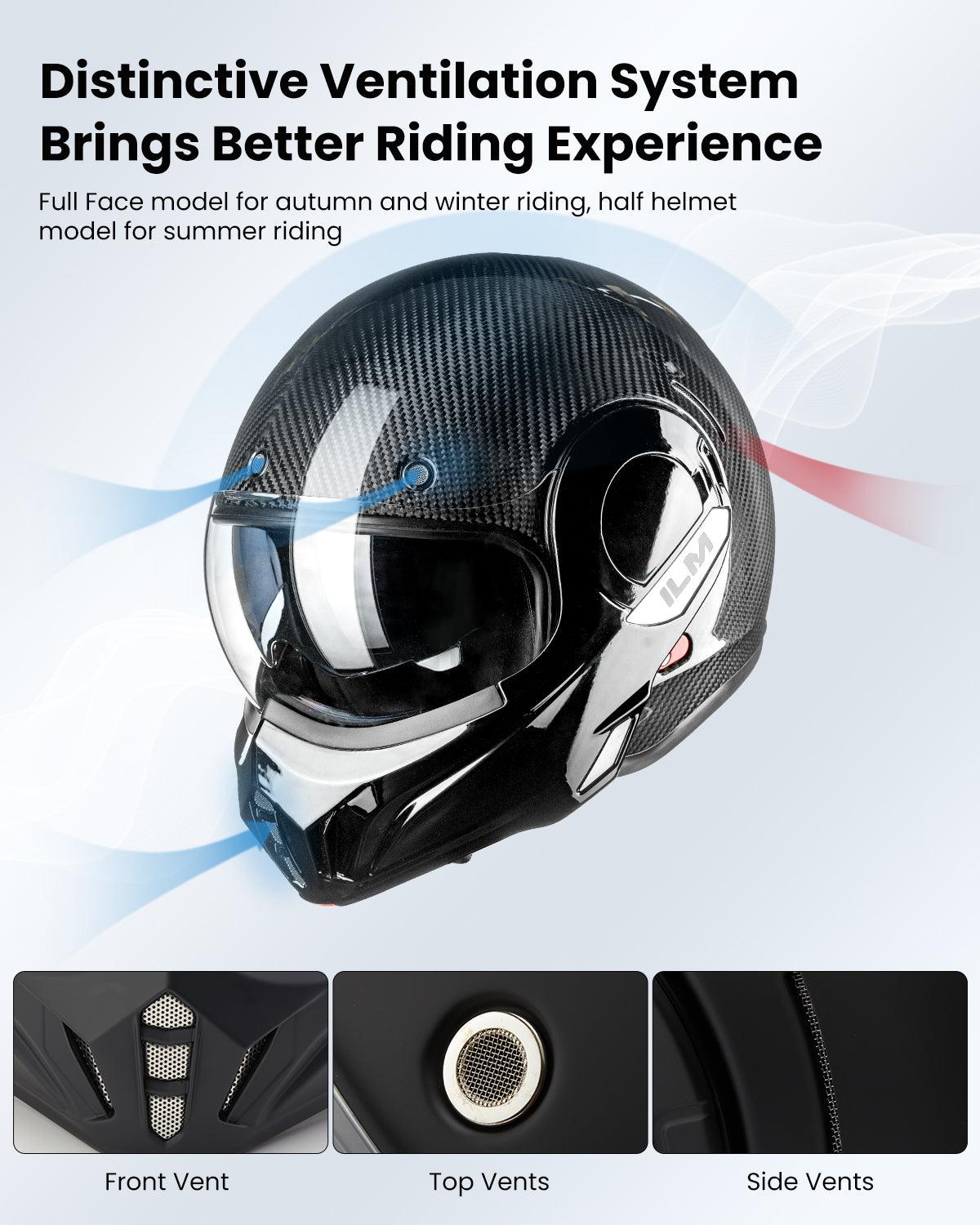 ILM Carbon Fiber Vintage Full Face Modular Motorcycle Helmet Model B707C - motorcycle - accessories - iron - horse - accessories