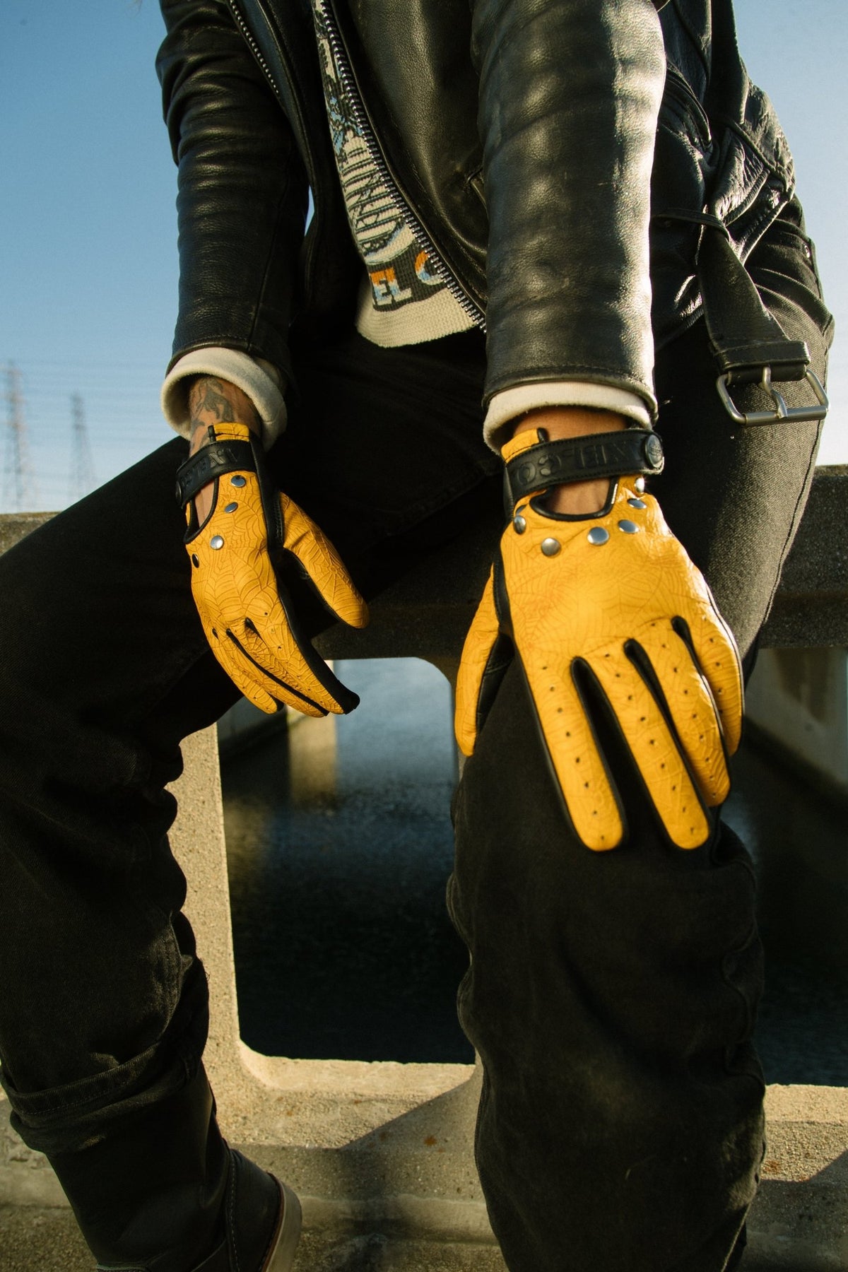 Yellow Spider Web Leather Motorcycle Gloves | Iron Horse Accessories-motorcycle-accessories-iron-horse-accessories